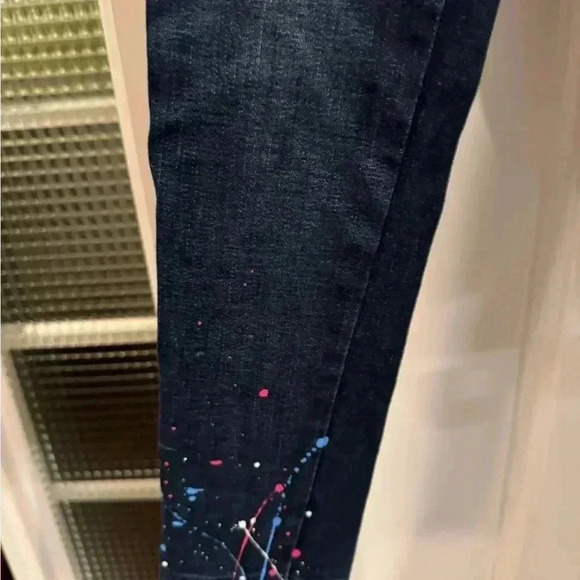 Zara paint splatter dark wash skinny jeans. Girls size 24 perfect condition. - Picture 4 of 13